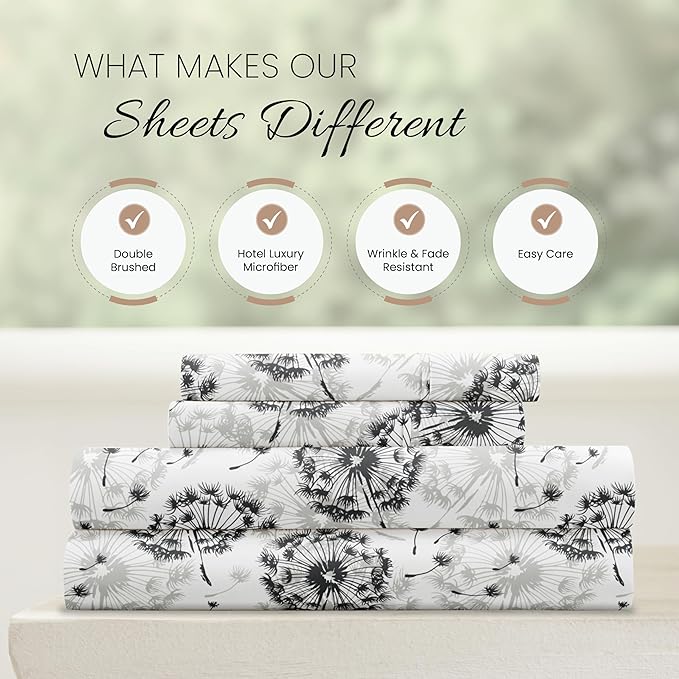 Linen Market 4 Piece California King Bedding Sheet Set (Gray Floral) - Sleep Better Than Ever with These Ultra-Soft & Cooling Bed Sheets for Your Cal King Size Bed - Deep Pocket Fits 16" Mattress - LeafyLoom