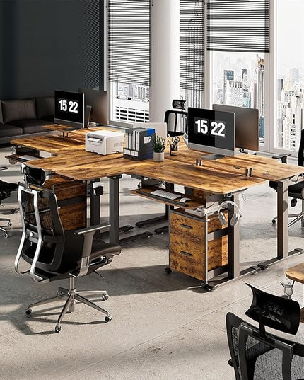 EUREKA ERGONOMIC Standing Desk with Keyboard Tray, Computer Desk, 61" L Shaped Electric Adjustable Height Desk w Monitor Stand LED, Corner Sit Stand Desk Gaming Desk, Dual Motor,Left/Rustic Brown - LeafyLoom