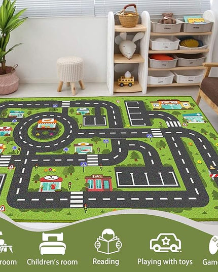 Car Rug Play Mat, Road Rug Carpet for Kids, City Life Educational Road Traffic Carpet for Ages 3-12 Years Old(80×160cm/32×63inch) - LeafyLoom
