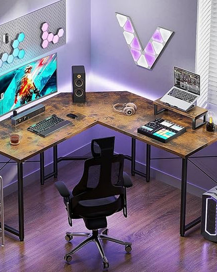 Casaottima L Shaped Gaming Desk with Monitor Stand, Corner Desk Gaming Table for Home Office, Computer Desk Sturdy Writing Workstation for Small Space, 51 inch, Rustic Brown - LeafyLoom
