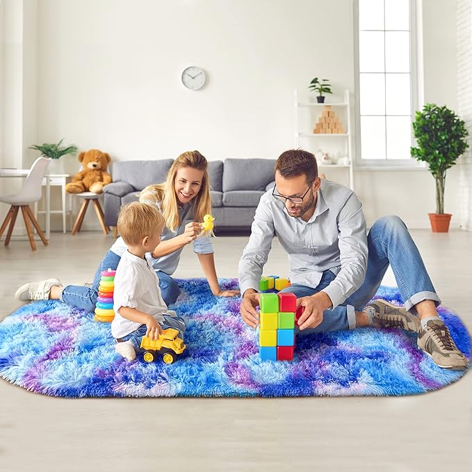 Noahas Oval Fluffy Purple Rainbow Rug 2.6X5.3 Small Kids Rugs for Bedroom Girls And Boys Aesthetic,Bedside Bedroom Rug,Ultra Soft Runner Carpet Modern Shaggy Nursery Area Rugs Home Decor'' - LeafyLoom