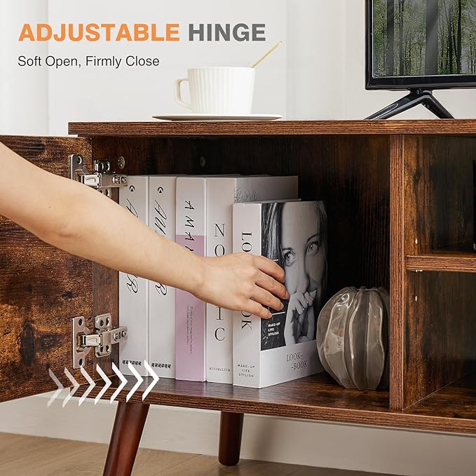 Sweetcrispy TV Stand for 55 60 inch TV, Modern Mid Century Entertainment Center with Storage, Media Console Table 2 Cabinet, Soft Hinge, Handle Door, Wooden Living Room, Office Furniture, Retro Brown - LeafyLoom