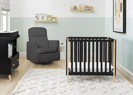 Delta Children Gio Mini Crib with 2.75" Mattress Included, Ebony/Natural - LeafyLoom