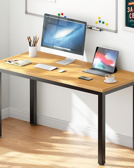 DlandHome 47 inches Medium Computer Desk, Composite Wood Board, Decent and Steady Home Office Desk/Workstation/Table, BS1-120TB Teak and Black Legs, 1 Pack - LeafyLoom