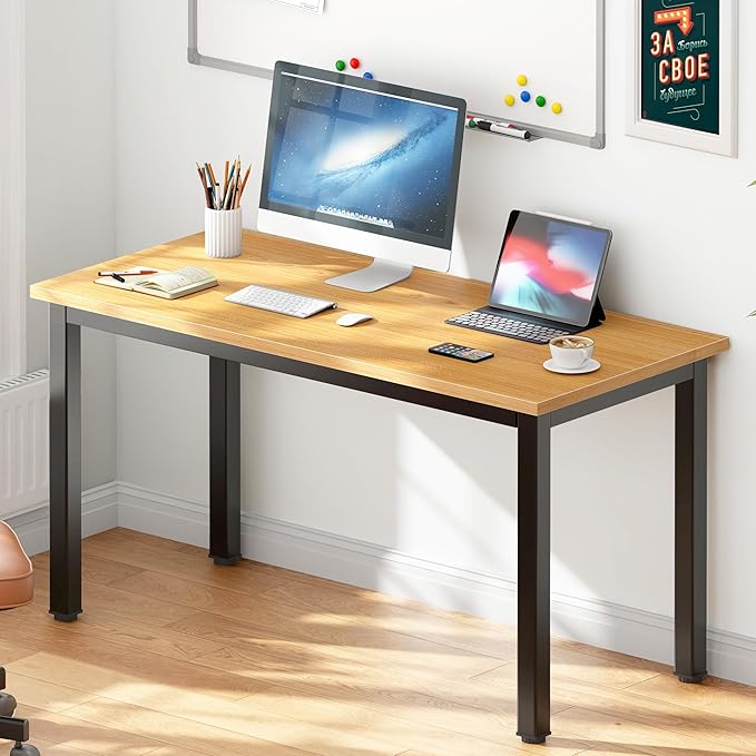 DlandHome 47 inches Medium Computer Desk, Composite Wood Board, Decent and Steady Home Office Desk/Workstation/Table, BS1-120TB Teak and Black Legs, 1 Pack - LeafyLoom