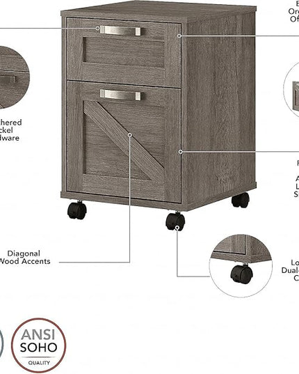 Bush Furniture Knoxville 2 Drawer Mobile File Cabinet, Rolling Document Storage for Home Office, Restored Gray - LeafyLoom