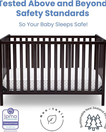 Delta Children Heartland 4-in-1 Convertible Crib, Dark Chocolate + Delta Children Twinkle Galaxy Dual Sided Recycled Fiber Core Crib and Toddler Mattress (Bundle) - LeafyLoom