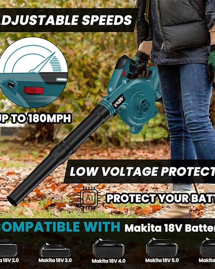Cordless Leaf Blower for Makita 18V Battery,Electric Jobsite Air Blower with Brushless Motor,6 Variable Speed Up to 180MPH,2-in-1 Handle Electric Blower and Vacuum Cleaner(Battery Not Included) - LeafyLoom