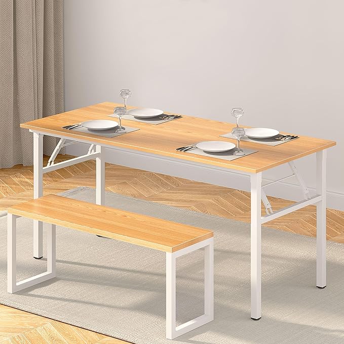 Need Home Office Desk Large Computer Desk 60 inch Sturdy Table Foldable Desk Gaming Computer Table No Assembly Required, Teak&White Frame AC5BW(152.4 * 60) - LeafyLoom