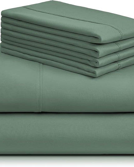 LuxClub 6 PC Full Sheet Set, Breathable Luxury Bed Sheets, Deep Pockets 18" Eco Friendly Wrinkle Free Cooling Bed Sheets Machine Washable Hotel Bedding Silky Soft - Tree Moss Green Full - LeafyLoom