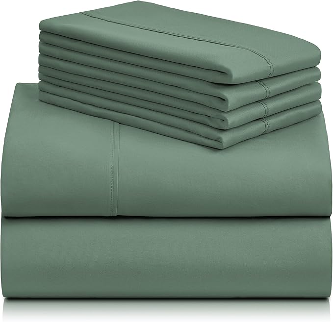 LuxClub 6 PC Full Sheet Set, Breathable Luxury Bed Sheets, Deep Pockets 18" Eco Friendly Wrinkle Free Cooling Bed Sheets Machine Washable Hotel Bedding Silky Soft - Tree Moss Green Full - LeafyLoom