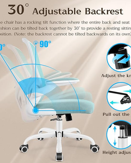 FelixKing Office Chair, Ergonomic Desk Chairs with Wheels Home Mesh Chair Adjustable Lumbar Support and Height, Ergo Chair for Working Gaming Use (Light Blue) - LeafyLoom