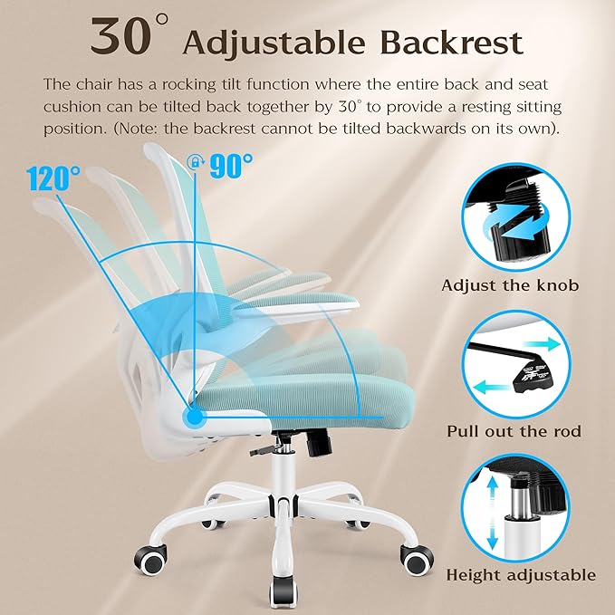 FelixKing Office Chair, Ergonomic Desk Chairs with Wheels Home Mesh Chair Adjustable Lumbar Support and Height, Ergo Chair for Working Gaming Use (Light Blue) - LeafyLoom