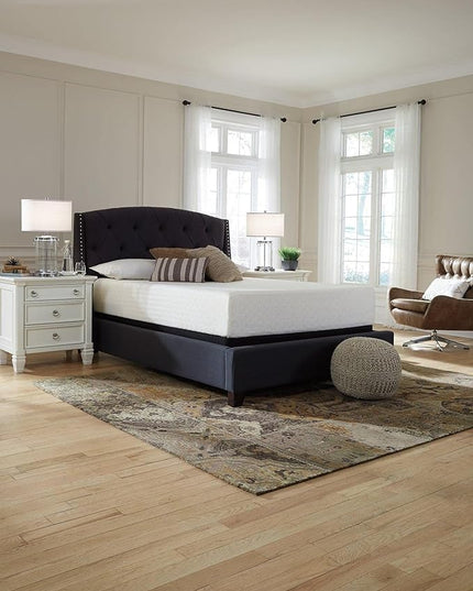 Signature Design by Ashley California King Size Chime 12 Inch Medium Firm Memory Foam Mattress with Green Tea & Charcoal Gel, White - LeafyLoom