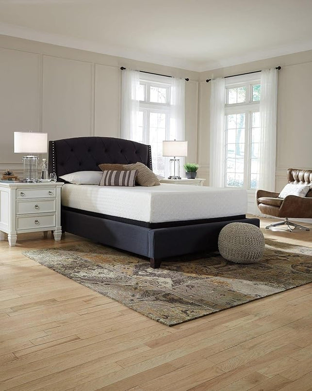 Signature Design by Ashley California King Size Chime 12 Inch Medium Firm Memory Foam Mattress with Green Tea & Charcoal Gel, White - LeafyLoom