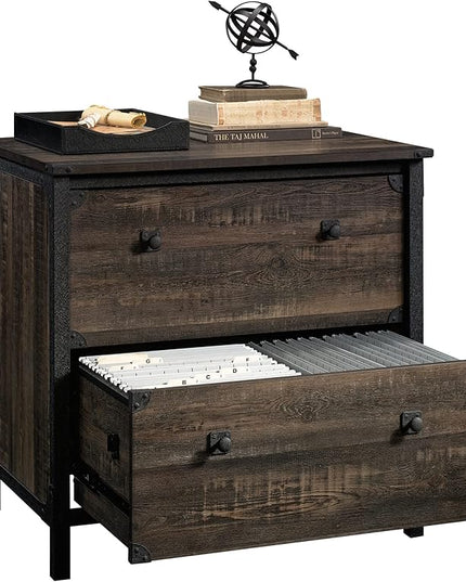 Sauder Steel River Lateral File, L: 30.08" x W: 20.75" x H: 29.53", Carbon Oak Finish - LeafyLoom
