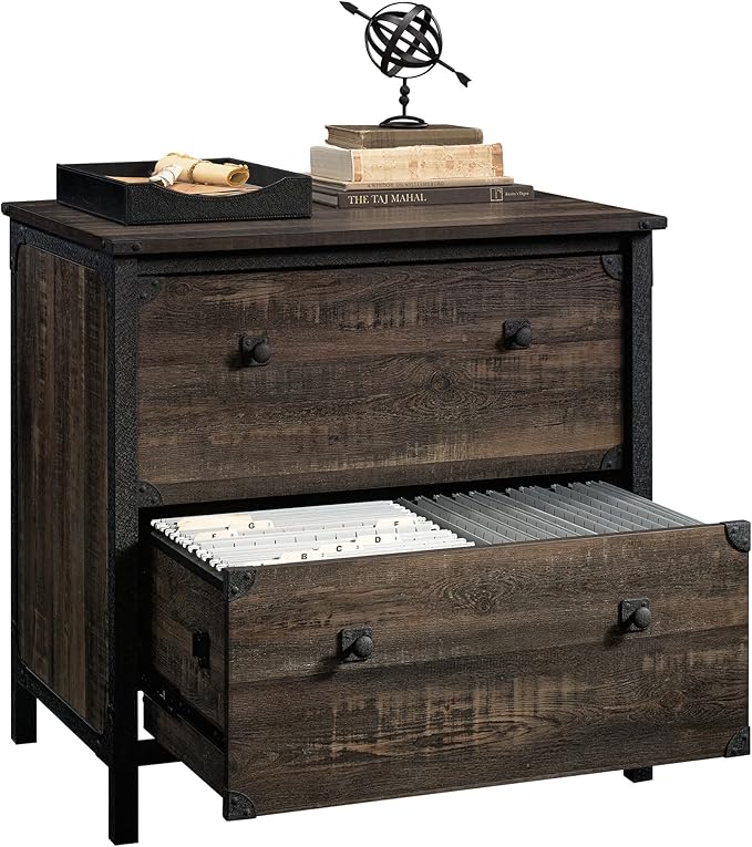 Sauder Steel River Lateral File, L: 30.08" x W: 20.75" x H: 29.53", Carbon Oak Finish - LeafyLoom
