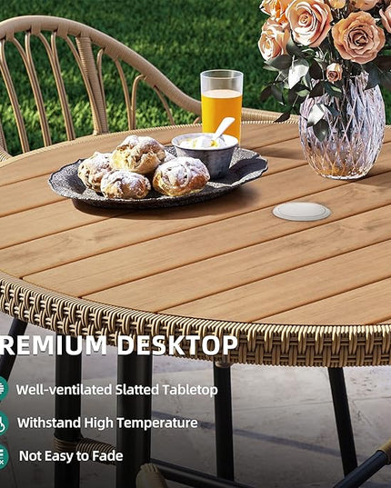 YITAHOME 5 Pieces Outdoor Patio Dining Table Chair Set,Wicker Patio Dining Set,Outdoor Rattan Dining Table Set for Patio, Backyard, Balcony, Garden (with Umbrella Hole) - LeafyLoom