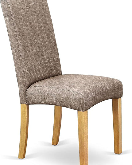 East West Furniture Antique 3 Piece Room Set Contains a Round Kitchen Table with Pedestal and 2 Dark Khaki Linen Fabric Parsons Dining Chairs, 36x36 Inch, Oak - LeafyLoom