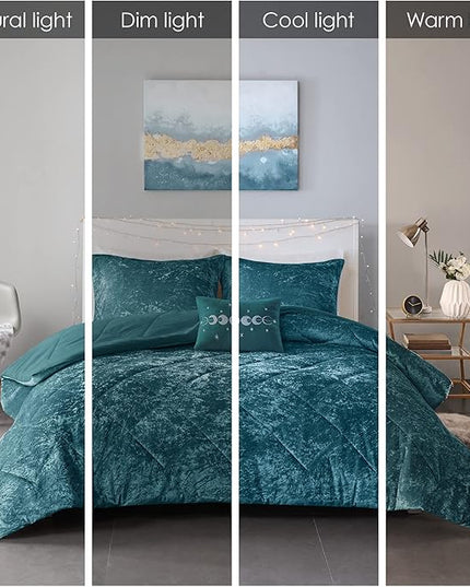 Intelligent Design Twin Comforter Set, Velvet Comforter Set , Luxury Diamond Quilting Comforter Set, Fluffy Comforter Bed Set with Decorative Pillowand 1 Sham, 3 Piece Teal, Twin/Twin XL - LeafyLoom