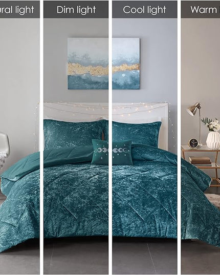 Intelligent Design King Comforter Set, Velvet Comforter Set , Luxury Diamond Quilting Comforter Set, Fluffy Comforter Bed Set with Decorative Pillowand 2 Shams, 4 Piece Teal, King/ Cal King - LeafyLoom