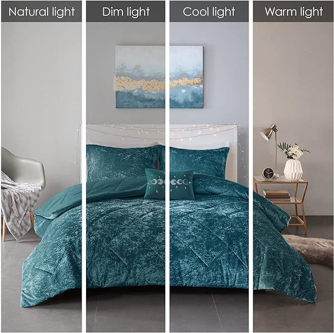 Intelligent Design King Comforter Set, Velvet Comforter Set , Luxury Diamond Quilting Comforter Set, Fluffy Comforter Bed Set with Decorative Pillowand 2 Shams, 4 Piece Teal, King/ Cal King - LeafyLoom