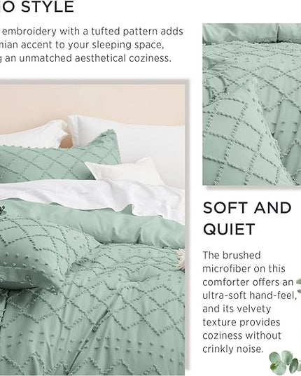 Bedsure California King Comforter Set - Sage Green Comforter, Boho Tufted Shabby Chic Bedding Comforter Set, 3 Pieces Farmhouse Bed Set for All Seasons, Fluffy Soft Bedding Set with 2 Pillow Shams - LeafyLoom