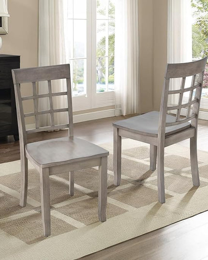COLAMY Wooden Dining Chairs Set of 2, Nine-Square High Back Kitchen Side Chair, Farmhouse Dining Chairs for Kitchen and Dining Room, Light Grey - LeafyLoom