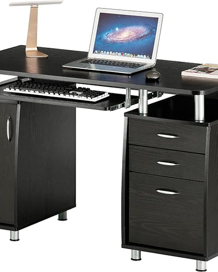 Techni Mobili 47.25" Ergonomic Computer Drawers & File Cabinet for Home Office Storage, Espresso Writing Desk, ONE SIZE - LeafyLoom