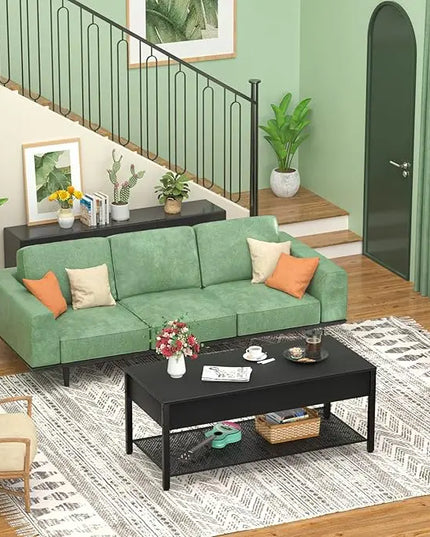 Homieasy Coffee Table, Lift Top Coffee Table with Storage Shelf and Hidden Compartment, Modern Lift Top Table for Living Room, Wood Lift Tabletop, Metal Frame - Black - LeafyLoom