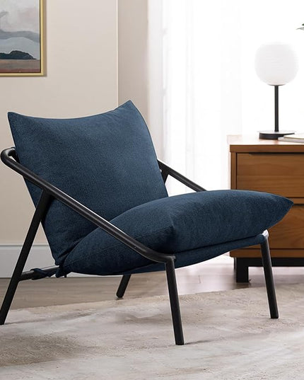 ZINUS Ada Sling Accent Chair, Metal Framed Armchair with Shredded Foam Cushioning, Navy - LeafyLoom