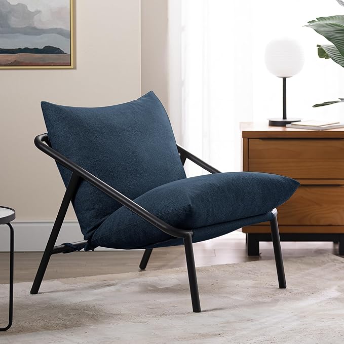 ZINUS Ada Sling Accent Chair, Metal Framed Armchair with Shredded Foam Cushioning, Navy - LeafyLoom