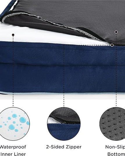 Bedsure Small Orthopedic Dog Bed - Washable Bolster Dog Sofa Beds for Small Dogs, Supportive Foam Pet Couch Bed with Removable Washable Cover, Waterproof Lining and Nonskid Bottom Couch, Navy Blue BEDSURE