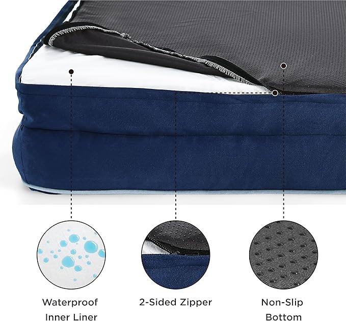 Bedsure Small Orthopedic Dog Bed - Washable Bolster Dog Sofa Beds for Small Dogs, Supportive Foam Pet Couch Bed with Removable Washable Cover, Waterproof Lining and Nonskid Bottom Couch, Navy Blue BEDSURE