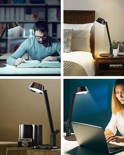 LED Desk Lamp with USB Charging Port, Home Office Desk Lamp Touch Control Dimmable Table Lamp with 3 Color Modes, Eye Caring LED Lamp for Study, Reading, Work (Copper) - LeafyLoom