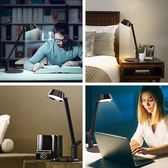 LED Desk Lamp with USB Charging Port, Home Office Desk Lamp Touch Control Dimmable Table Lamp with 3 Color Modes, Eye Caring LED Lamp for Study, Reading, Work (Copper) - LeafyLoom