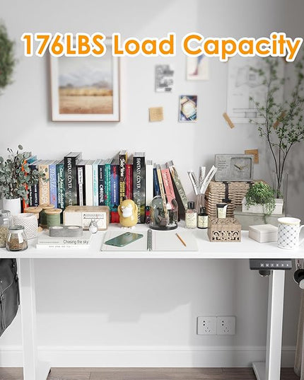 STARY Electric Adjustable Height Sit Stand Home Office Desk with Splice Board, 48x24, White Desktop/White Frame - LeafyLoom