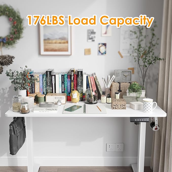 STARY Electric Adjustable Height Sit Stand Home Office Desk with Splice Board, 48x24, White Desktop/White Frame - LeafyLoom