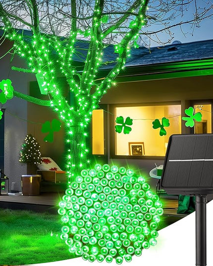 Minetom Solar String Lights Outdoor, 40FT 100 LED String Lights Solar Powered with 8 Lighting Modes, Green String Lights for St Patrick Decoration, Waterproof Solar Lights for Outside Tree Yard, Green Minetom