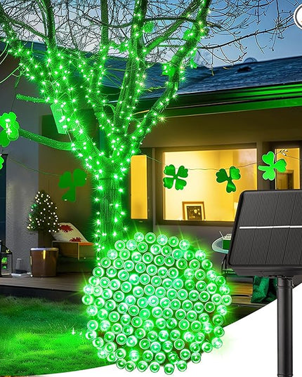 Minetom Solar String Lights Outdoor - 2 Pack Total 80FT 200 LED String Lights Solar Powered with 8 Lighting Mode,String Lights for St Patrick Decoration,Waterproof Solar Lights for Outside Tree, Green Minetom