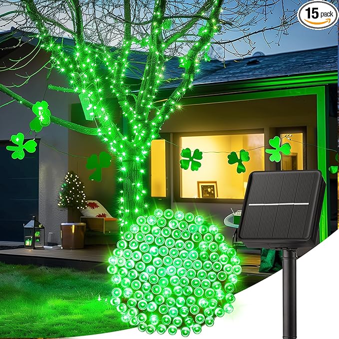 Minetom Solar String Lights Outdoor - 2 Pack Total 80FT 200 LED String Lights Solar Powered with 8 Lighting Mode,String Lights for St Patrick Decoration,Waterproof Solar Lights for Outside Tree, Green Minetom