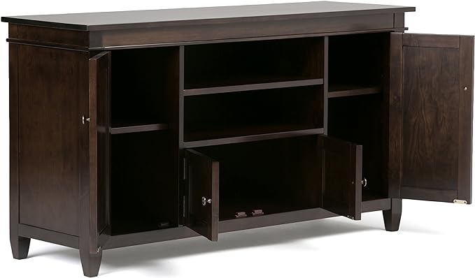 SIMPLIHOME Carlton SOLID WOOD Universal TV Media Stand, 54 Inch Wide, Contemporary, Living Room Entertainment Center, for Flat Screen TVs up to 60 Inch in Dark Tobacco Brown - LeafyLoom