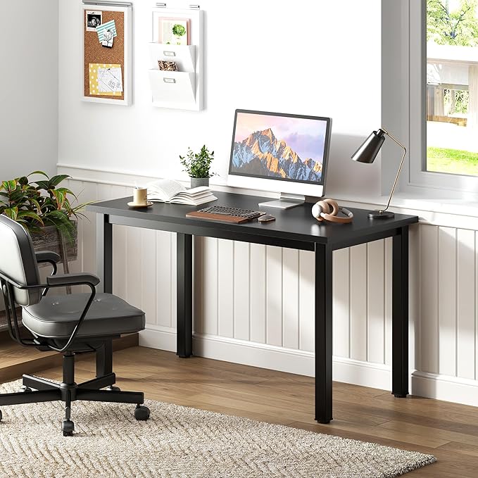 Need Small Desk, 39.4 inches Sturdy Writing Desk for Small Spaces, Small Computer Desk Teens Desk Study Table Laptop Desk Home Ofice Desk, Black Metal Frame, Black - LeafyLoom