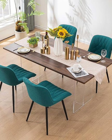 Velvet Dining Chairs Set of 2, Boucle Upholstered Dining Room Chairs with Curved Backrest for Kitchen Living Room Dining Room, Peacock Green - LeafyLoom