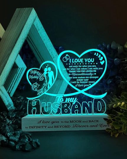Gifts for Husband from Wife, Husband Gifts Acrylic 3D Led, Husband Birthday Gifts, Anniversary Wedding Gifts, Fathers Day Presents for Him Husband Boy Friend, Thank You Gift - LeafyLoom