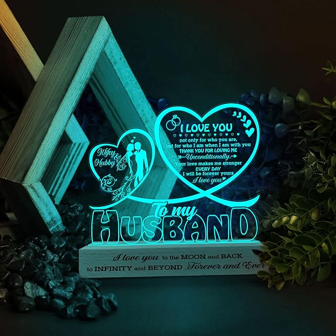 Gifts for Husband from Wife, Husband Gifts Acrylic 3D Led, Husband Birthday Gifts, Anniversary Wedding Gifts, Fathers Day Presents for Him Husband Boy Friend, Thank You Gift - LeafyLoom