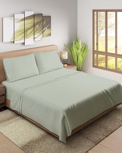Purity Home Organic 100% Cotton King Size Sheets Set Light Green, Percale Weave King Bedding Set, Crisp, Cooling & Breathable Light Green Bed Sheets King Size, Fits Mattress Upto 16" Deep Pocket - LeafyLoom