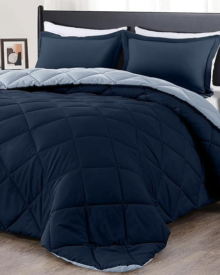 downluxe Twin Comforter Set - Blue and Sapphire Twin Comforter, Soft Bedding Sets for All Seasons -2 Pieces - 1 Comforter (66"x92") and 1 Pillow Sham(20"x26") - LeafyLoom