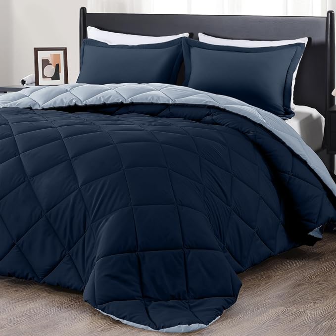 downluxe Queen Comforter Set - Blue and Sapphire Queen Comforter, Soft Bedding Sets for All Seasons -3 Pieces - 1 Comforter (88"x92") and 2 Pillow Shams(20"x26") - LeafyLoom