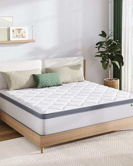 Novilla Full Mattress, 10 Inch Hybrid Full Mattress in a Box, Pocket Innerspring Pillow Top Mattress Full for Motion Isolation, Pressure Relief & Enhanced Edge Support, Medium Firm Feel - LeafyLoom